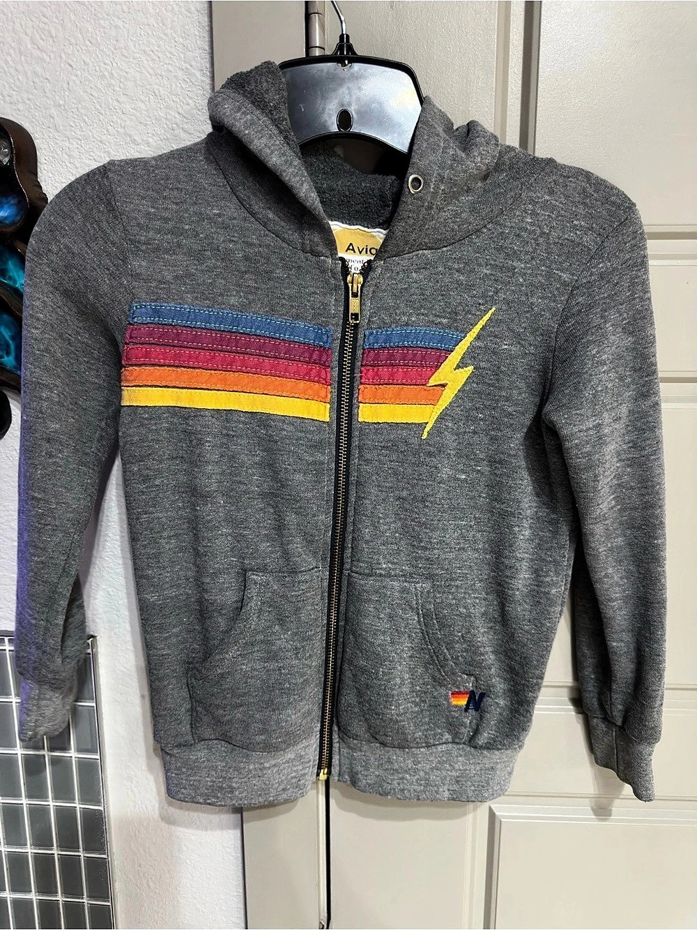 Aviator Nation Lightning Bolt 5-Stripe Zip Hoodie Gray & Yellow